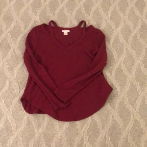 Red cut out shoulder shirt